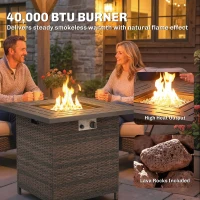 Outsunny Propane Fire Pit Table, 28 Inch 40,000 BTU Square Rattan Fire Table with Lava Rock, Pulse-Ignition Wicker Gas Fire Pit(m-5)