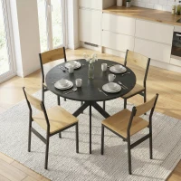 HOMCOM 39" Dining Table, Contemporary Round Kitchen Table with Steel Legs, Black Wood Grain(m-8)