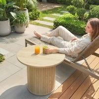 HOMCOM Round Coffee Table, 24" Center Table, Natural Wood(m-10)