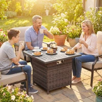 Outsunny Propane Fire Pit Table, 28 Inch 40,000 BTU Square Rattan Fire Table with Lava Rock, Pulse-Ignition Wicker Gas Fire Pit(m-10)