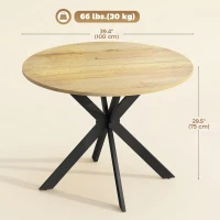 HOMCOM 39" Dining Table, Contemporary Round Kitchen Table with Steel Legs, Brown Wood Grain(m-3)