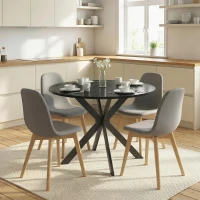 HOMCOM 39" Dining Table, Contemporary Round Kitchen Table with Steel Legs, Black Wood Grain(m-10)