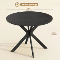 HOMCOM 39" Dining Table, Contemporary Round Kitchen Table with Steel Legs, Black Wood Grain(m-3)
