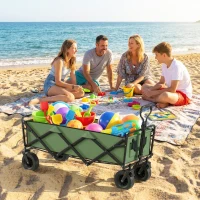 Outsunny 130L Folding Garden Cart with Wheels, Heavy-Duty Collapsible Wagon with Brakes, Green(m-10)