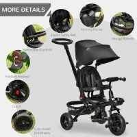 Qaba Tricycle for Toddler 4 in 1 Kids Trike, Foldable Converts Stroller to Toddler Bike, Adjustable Backrest & Curved Canopy, Detachable Guardrail & Handle for 1-5 Years Old, Black(m-10)