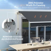 Outsunny 10' x 6.5' Manual Retractable Awning with LED Lights, Aluminum Frame Sun Canopies for Patio Door Window, Dark Grey(m-6)