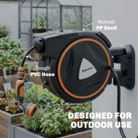 Outsunny Retractable Garden Hose Reel, 1/2" x 59ft Wall Mounted Hose Reel with 12-Pattern Nozzles, Auto Retraction, Self-Locking(m-9)