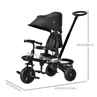 Qaba Tricycle for Toddler 4 in 1 Kids Trike, Foldable Converts Stroller to Toddler Bike, Adjustable Backrest & Curved Canopy, Detachable Guardrail & Handle for 1-5 Years Old, Black(m-3)