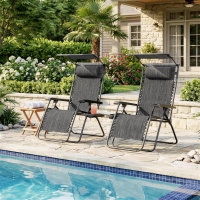 Outsunny Zero Gravity Chair Set of 2 with Canopy Shade, Outdoor Folding Lounge Chair with Side Tray, Cup Holder, Reclining Lounger with Breathable Mesh Seat and Pillow, Dark Grey