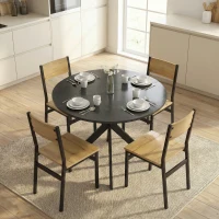 HOMCOM 39" Dining Table, Contemporary Round Kitchen Table with Steel Legs, Black Wood Grain(m-1)