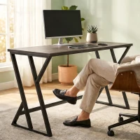 HOMCOM 55 Inch Computer Desk, Industrial Writing Desk with Z-Shaped Metal Leg, Study Table for Home Office, Distressed Gray(m-6)