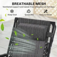 Outsunny Zero Gravity Chair Set of 2 with Canopy Shade, Outdoor Folding Lounge Chair with Side Tray, Cup Holder, Reclining Lounger with Breathable Mesh Seat and Pillow, Dark Grey(m-7)