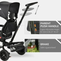 Qaba Tricycle for Toddler 4 in 1 Kids Trike, Foldable Converts Stroller to Toddler Bike, Adjustable Backrest & Curved Canopy, Detachable Guardrail & Handle for 1-5 Years Old, Black(m-7)