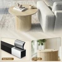 HOMCOM Round Coffee Table, 24" Center Table, Natural Wood(m-6)