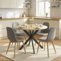 HOMCOM 39" Dining Table, Contemporary Round Kitchen Table with Steel Legs, Brown Wood Grain(m-10)