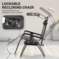 Outsunny Zero Gravity Chair Set of 2 with Canopy Shade, Outdoor Folding Lounge Chair with Side Tray, Cup Holder, Reclining Lounger with Breathable Mesh Seat and Pillow, Dark Grey(m-5)