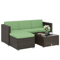 Outsunny 3 Pieces Patio Furniture Set with Cushions, Outdoor PE Rattan Wicker Conversation Corner Sofa Set, Light Green(m-11)