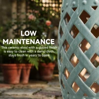 Outsunny 18" Ceramic Garden Stool with Woven Lattice Design, Indoor & Outdoor Decorative Accent Stool, Blue(m-4)