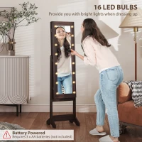 HOMCOM Free Standing Armoire Organizer, Lighted Mirrored Jewelry Cabinet w/ Angle Adjustable & 16 LED Lights, Dark Brown(m-5)