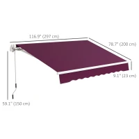 Outsunny 10' x 6.5' Manual Retractable Awning with LED Lights, Aluminum Frame Sun Canopies for Patio Door Window, Wine Red(m-3)