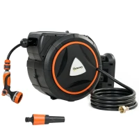 Outsunny Retractable Garden Hose Reel, 1/2"x75.5ft Wall Mounted Hose Reel with 12-Pattern Nozzles, Auto Retraction, Self-Locking(m-11)