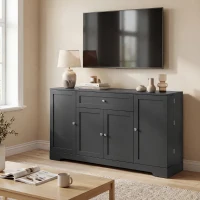 HOMCOM 55" Modern Kitchen Storage Cabinet with Drawer, Adjustable Shelves, Small Kitchen Pantry with Door Racks, Black(m-10)