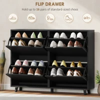 HOMCOM Narrow Shoe Cabinet, Shoe Storage Cabinet with 4 Flip Drawers and Adjustable Shelves for 16 Pairs of Shoes, Black(m-4)