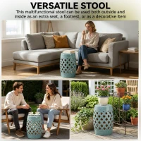 Outsunny 18" Ceramic Garden Stool with Woven Lattice Design, Indoor & Outdoor Decorative Accent Stool, Blue(m-5)