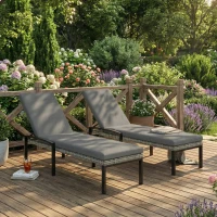 Outsunny Chaise Lounge Chairs Outdoor, Set of 2 Wicker Patio Lounge Chairs with 5-Level Adjustable Backrest, Cushion(m-8)