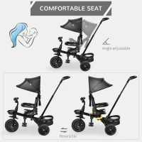 Qaba Tricycle for Toddler 4 in 1 Kids Trike, Foldable Converts Stroller to Toddler Bike, Adjustable Backrest & Curved Canopy, Detachable Guardrail & Handle for 1-5 Years Old, Black(m-6)