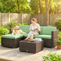 Outsunny 3 Pieces Patio Furniture Set with Cushions, Outdoor PE Rattan Wicker Conversation Corner Sofa Set, Light Green(m-8)