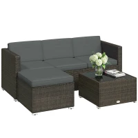 Outsunny 3 Pieces Patio Furniture Set with Cushions, Outdoor PE Rattan Wicker Conversation Corner Sofa Set, Dark Grey(m-11)