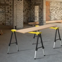 HOMCOM Saw Horse Twin Pack Folding Workbench Adjustable Metal Trestle Stands Yellow(m-8)