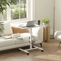 HOMCOM Height Adjustable Standing Desk, Pneumatic Sit Stand Desk with Wheels and Headphone Hook, White Wood Grain(m-1)