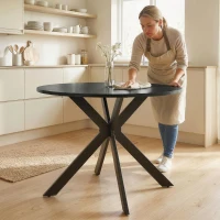 HOMCOM 39" Dining Table, Contemporary Round Kitchen Table with Steel Legs, Black Wood Grain(m-9)