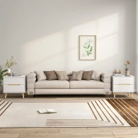 HOMCOM Nightstands Set of 2, Bedside Table with 2 Drawers, Modern Side End Table with Solid  Wood Legs for Bedroom, White(m-10)