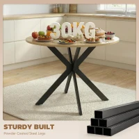 HOMCOM 39" Dining Table, Contemporary Round Kitchen Table with Steel Legs, Brown Wood Grain(m-6)