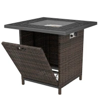 Outsunny Propane Fire Pit Table, 28 Inch 40,000 BTU Square Rattan Fire Table with Lava Rock, Pulse-Ignition Wicker Gas Fire Pit(m-2)