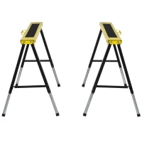 HOMCOM Saw Horse Twin Pack Folding Workbench Adjustable Metal Trestle Stands Yellow(m-2)