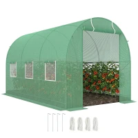 Outsunny 11.5' x 6.6' x 6.6' Walk-in Tunnel Greenhouse Garden Plant Seed Growing Warm House Outdoor Hot House w/ Roll Up Door, Windows, PE Cover Green(m-2)