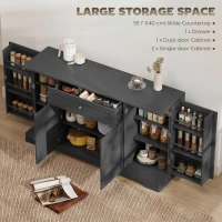 HOMCOM 55" Modern Kitchen Storage Cabinet with Drawer, Adjustable Shelves, Small Kitchen Pantry with Door Racks, Black(m-4)