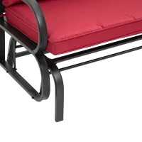 Outsunny 2-Person Outdoor Glider Chair, Patio Double Rocking Loveseat with Steel Frame and Cushions for Backyard, Garden and Porch, Red(m-12)