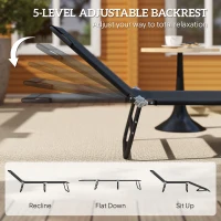 Outsunny Folding Chaise Lounge Pool Chairs, Outdoor Sun Tanning Chairs with 5-Level Reclining Back, Steel Frame for Beach, Yard, Patio, Black(m-4)