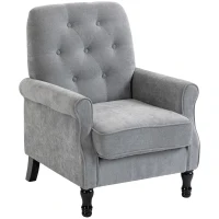 HOMCOM Accent Chair, Mid-Century Modern Armchair with Thick Padded Seat, Spring Cushion, Solid Wood Legs, Grey(m-2)