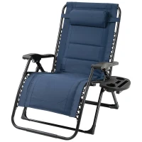 Outsunny Zero Gravity Lounger Chair, Padded Folding Reclining Patio Chair with Cup Holder, Detachable Headrest, Extra Wide Seat, 400 LBS Capacity for Pool, Camping, Blue(m-2)