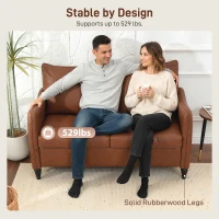 HOMCOM 55" Loveseat Sofa, Small 2 Seater Couch with Solid Wood Legs, Modern PU Leather Upholstered Sofa for Small Spaces, Brown(m-5)