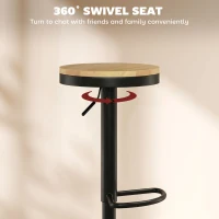HOMCOM Wood Barstools Set of 2, Swivel Bar Stools with Adjustable Height for Kitchen Counter, Natural Wood and Black(m-5)