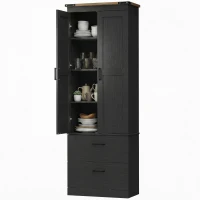 HOMCOM 67" Tall Kitchen Pantry Storage Cabinet, Kitchen Pantry Cabinet with Doors, Drawers and Adjustable Shelves, Black(m-2)