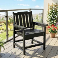 Outsunny All-Weather Patio Chair, HDPE Patio Dining Chair, Heavy Duty Wood-Like Outdoor Furniture for Garden, Backyard, Deck, Porch, Lawn, Black(m-2)