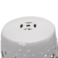 Outsunny 18" Ceramic Garden Stool with Woven Lattice Design, Indoor & Outdoor Decorative Accent Stool, White(m-12)